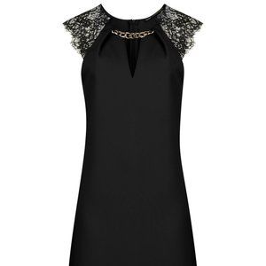 Mini Black Dress with Lace and Gold Chain Love Republic
